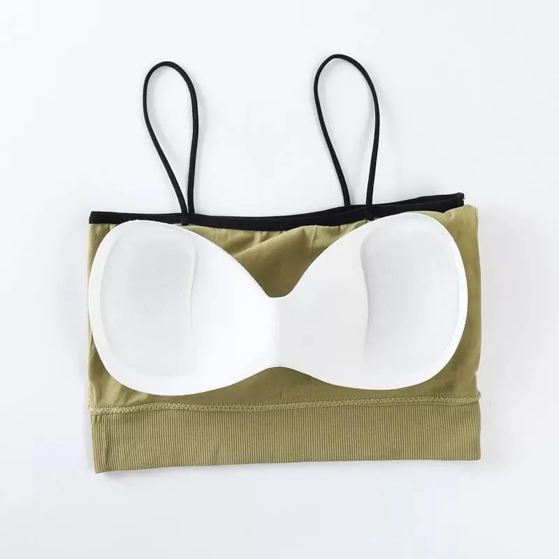 6 Pcs Women's Thin Strap Padded Tank Crop Top Seamless Bra R2023