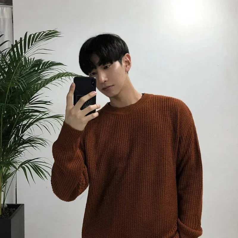 Aidase Boys Green Knitted Sweaters Korean Long Sleeve Knit Top Casual Pullover Men Knitted Sweater Oversize Knitwear Male Knit Top XXL