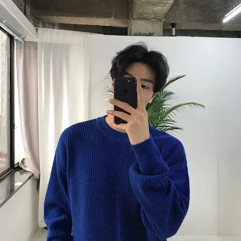 Aidase Boys Green Knitted Sweaters Korean Long Sleeve Knit Top Casual Pullover Men Knitted Sweater Oversize Knitwear Male Knit Top XXL