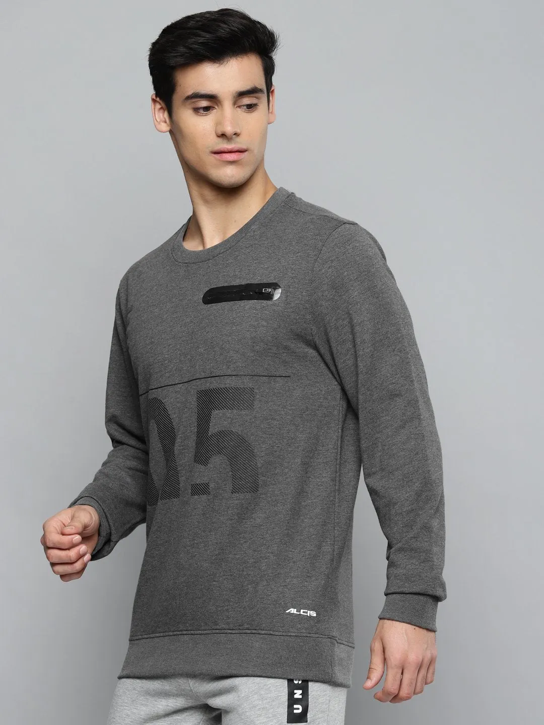 Alcis Men Charcoal Grey Printed Sweatshirt