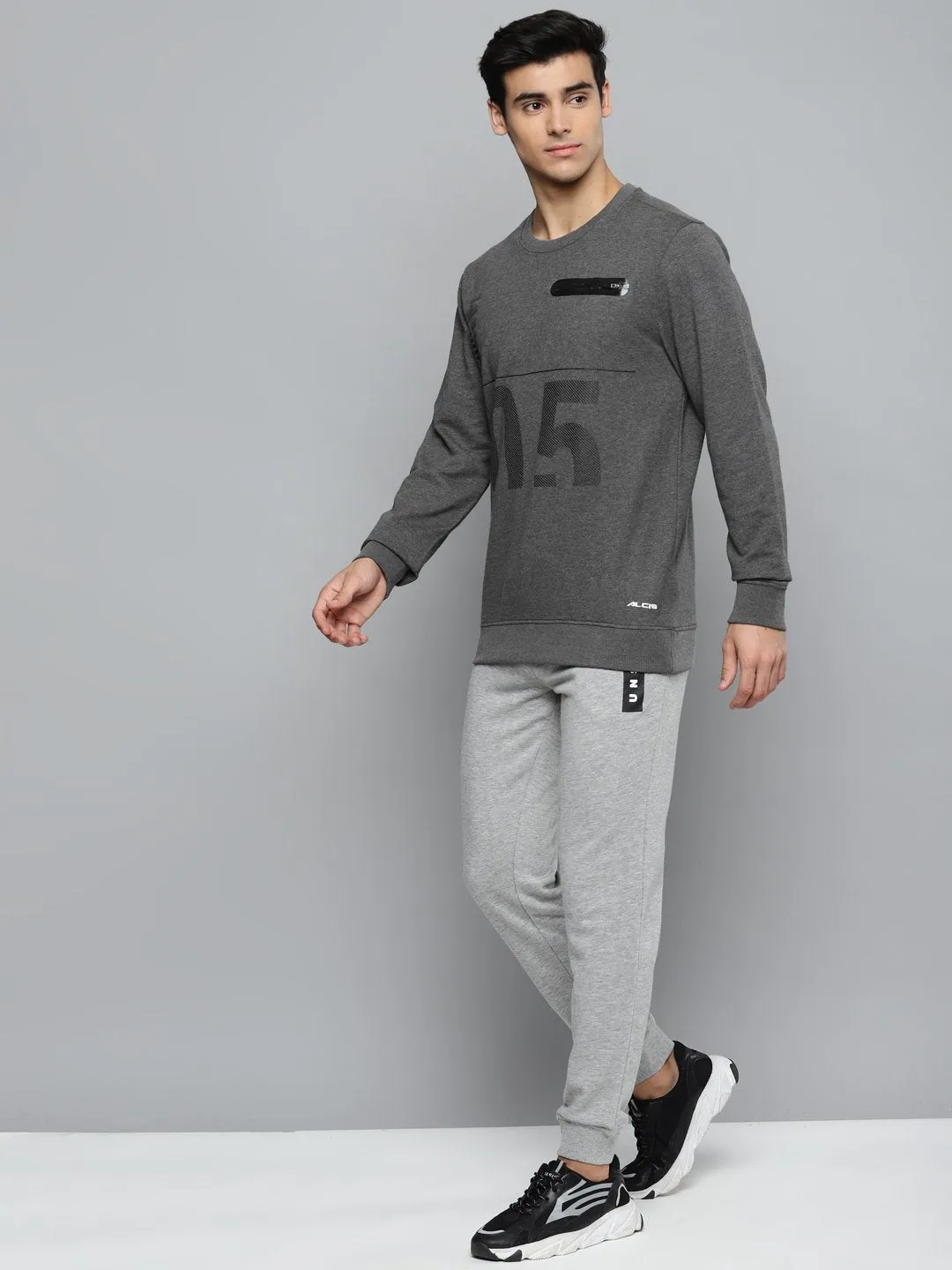 Alcis Men Charcoal Grey Printed Sweatshirt