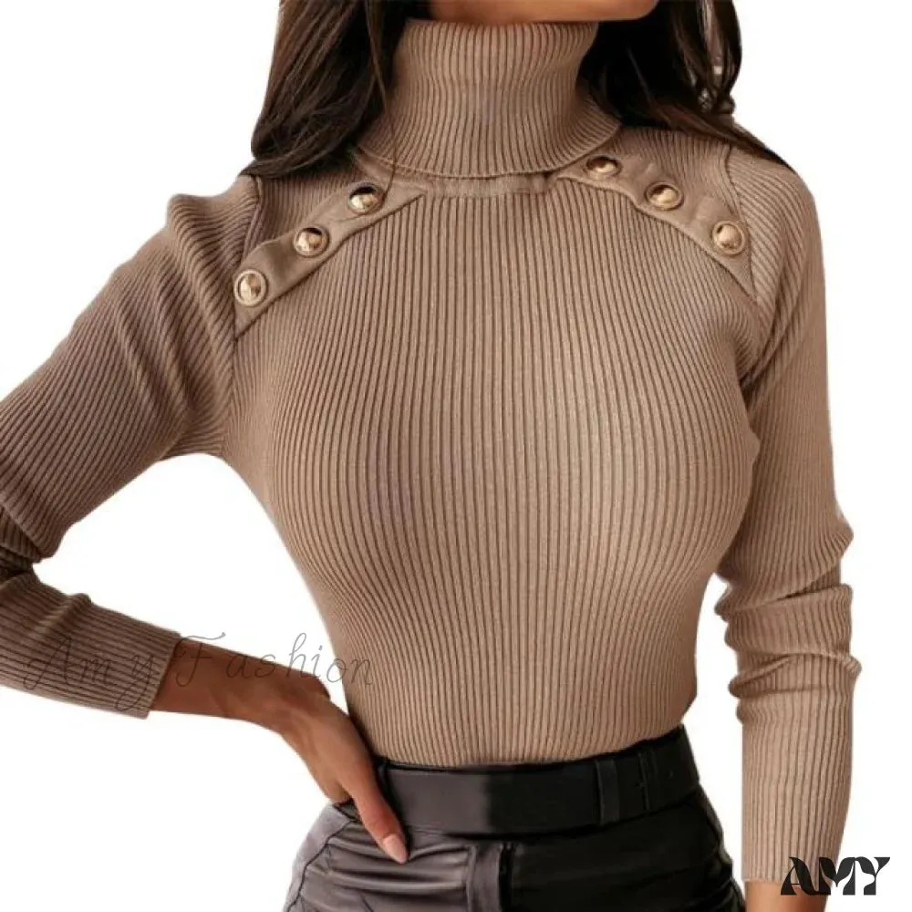 Amy Fashion - Woman Turtleneck Knitted Sweaters