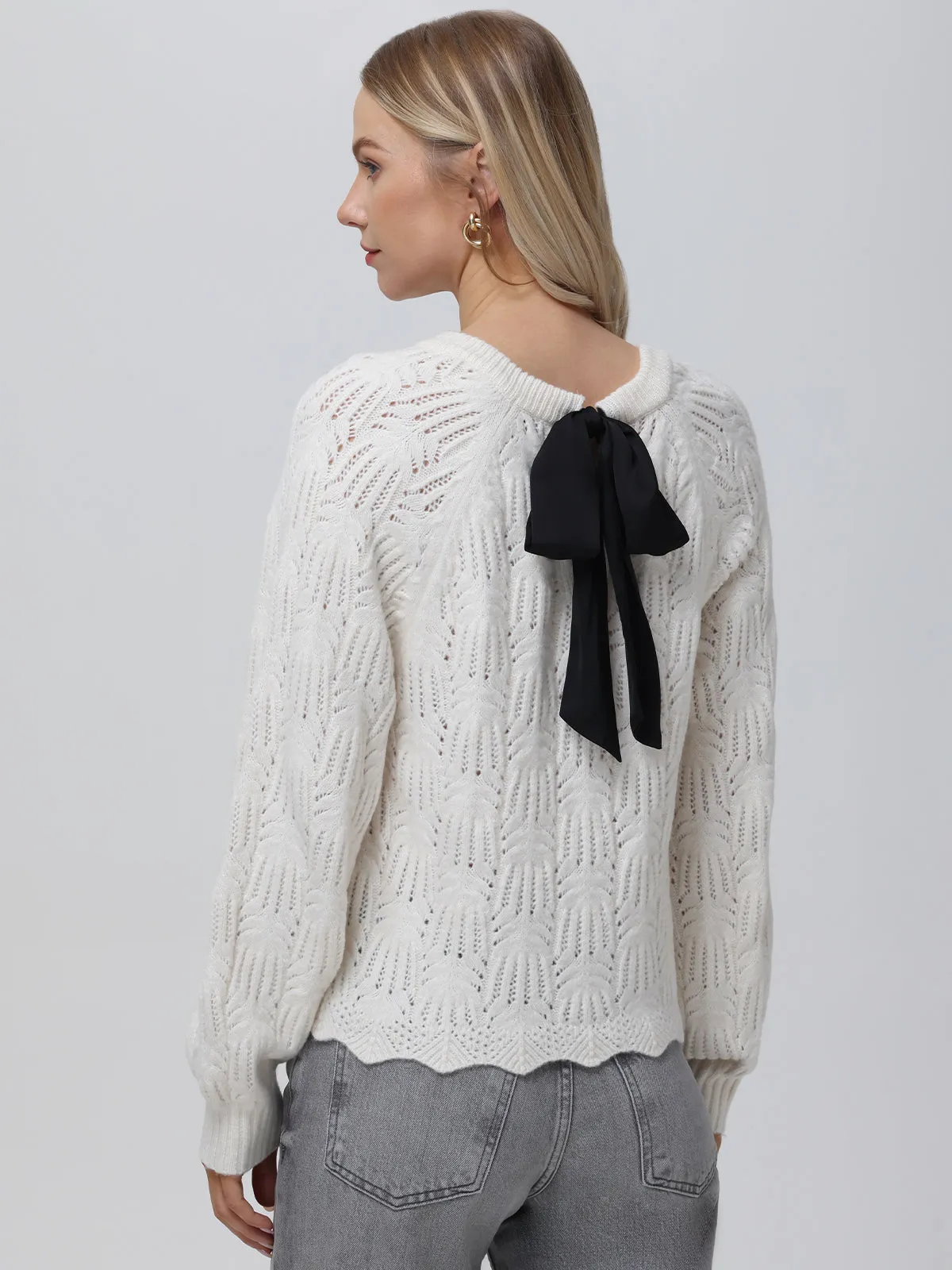 Athena: Pointelle Bow Back Sweater