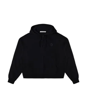 BLACK BOXY ZIP-UP HOODIE