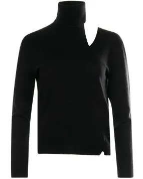 Black Cashmere Oyster Bay Cutout Turtleneck