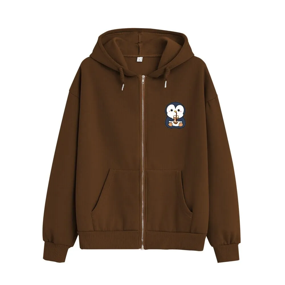 Boba Lovin Penguin Soft Zip-Up Hoodie