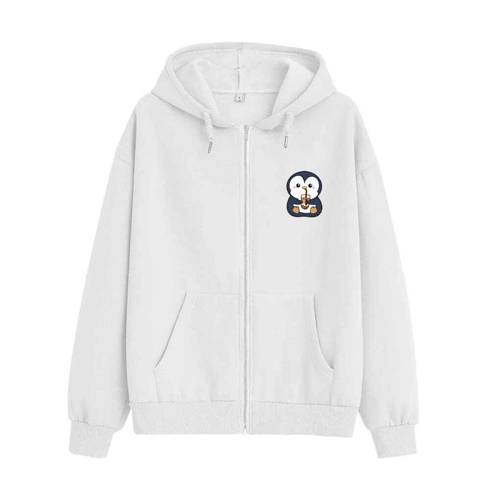 Boba Lovin Penguin Soft Zip-Up Hoodie