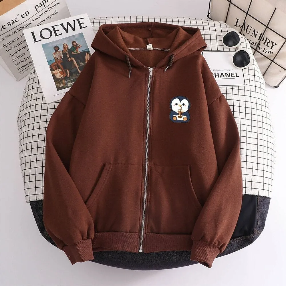 Boba Lovin Penguin Soft Zip-Up Hoodie