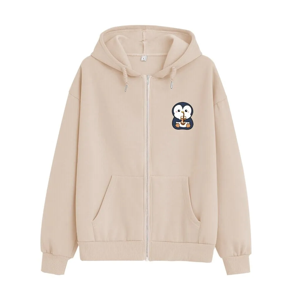 Boba Lovin Penguin Soft Zip-Up Hoodie