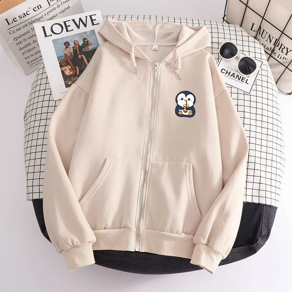 Boba Lovin Penguin Soft Zip-Up Hoodie