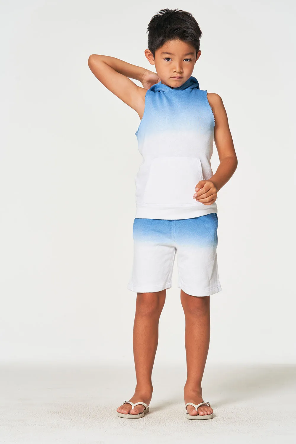 Boys Linen French Terry Sleeveless Muscle Pullover Hoodie