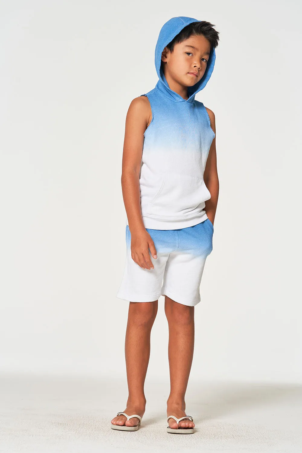 Boys Linen French Terry Sleeveless Muscle Pullover Hoodie