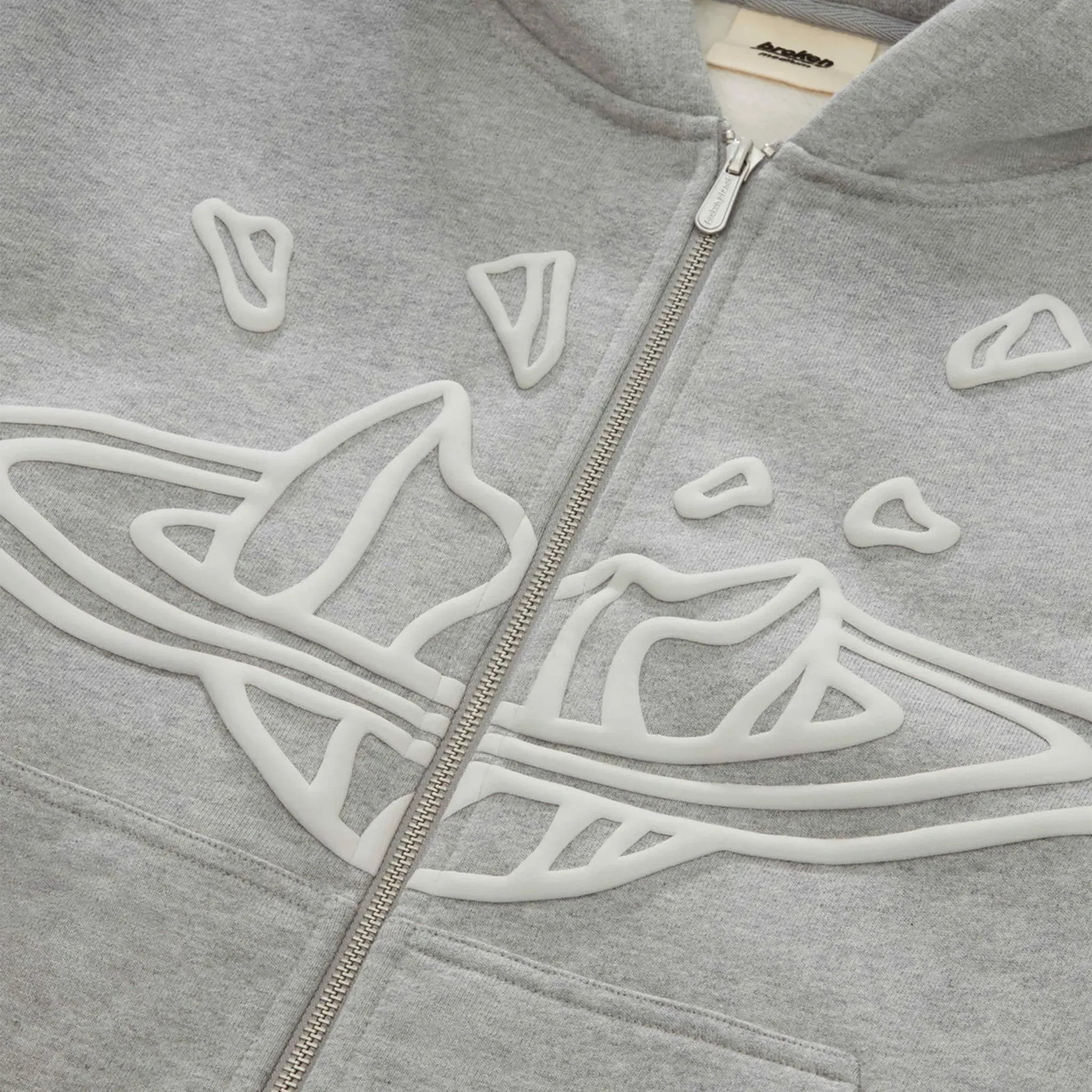 Broken Planet Outer Space Zip-Up Heather Grey Hoodie