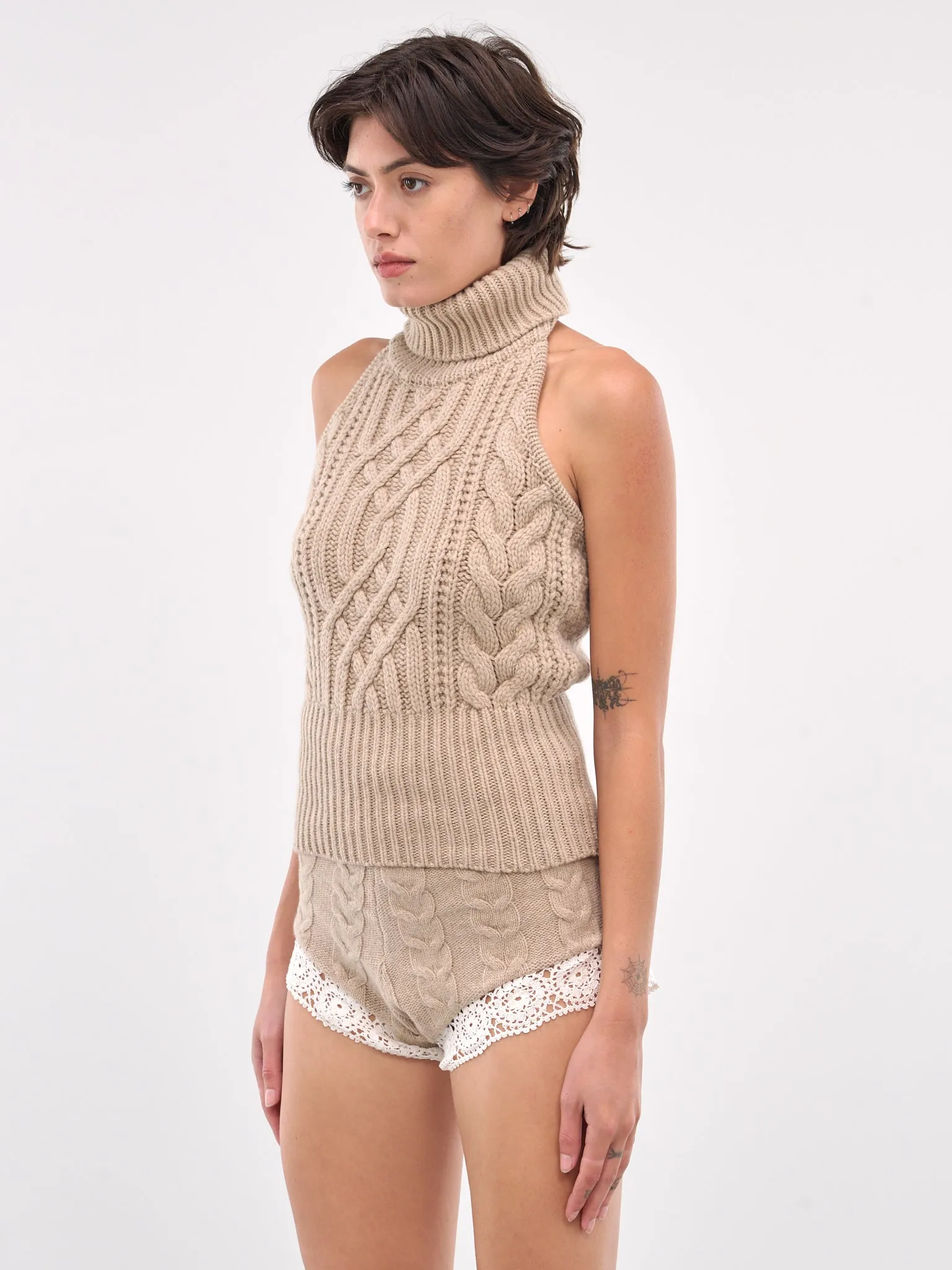 Cashmere Knit Sleeveless Turtleneck (14-363924-BEIGE)