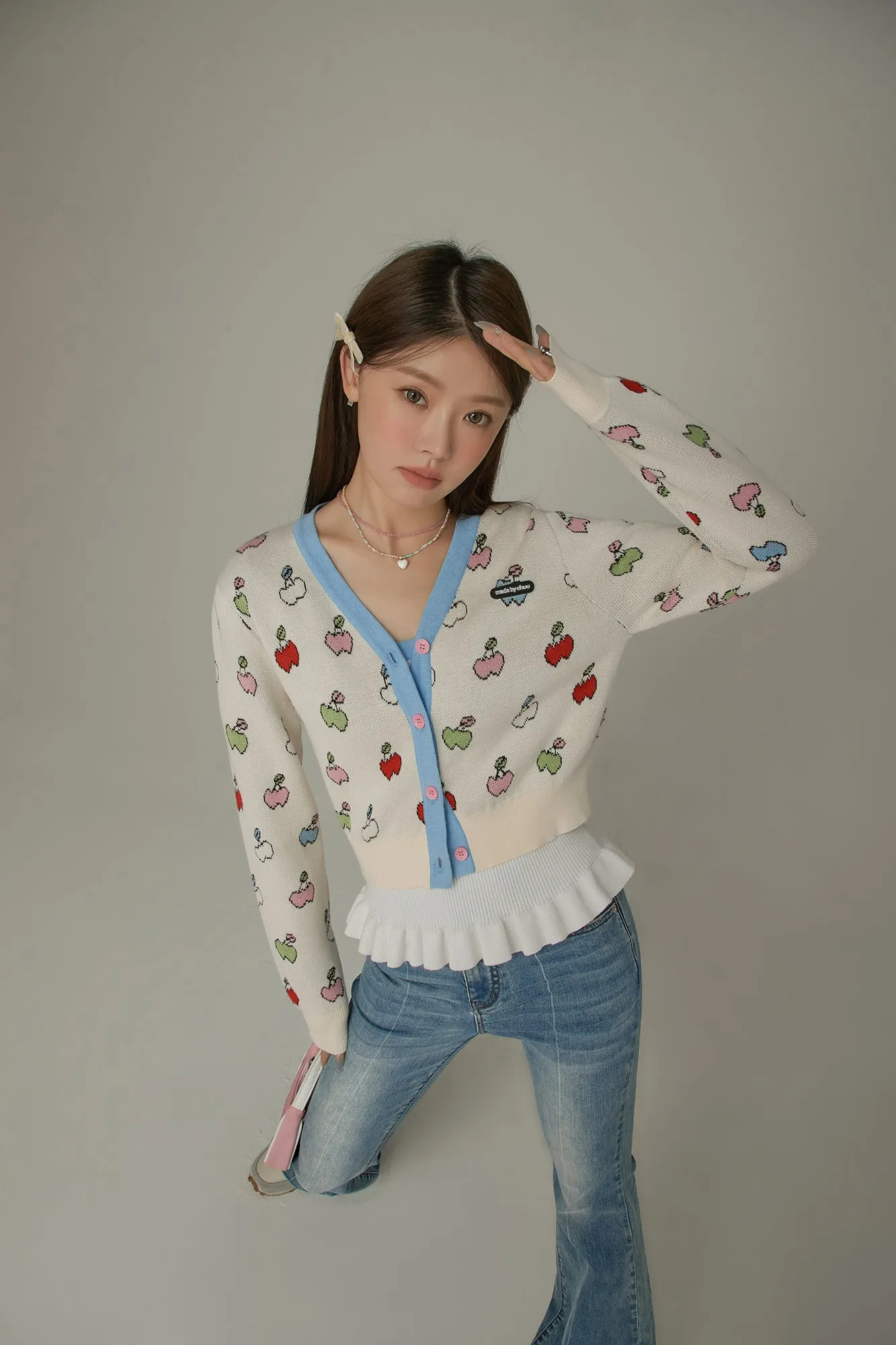 Cherry Hearts Knit Button Cardigan