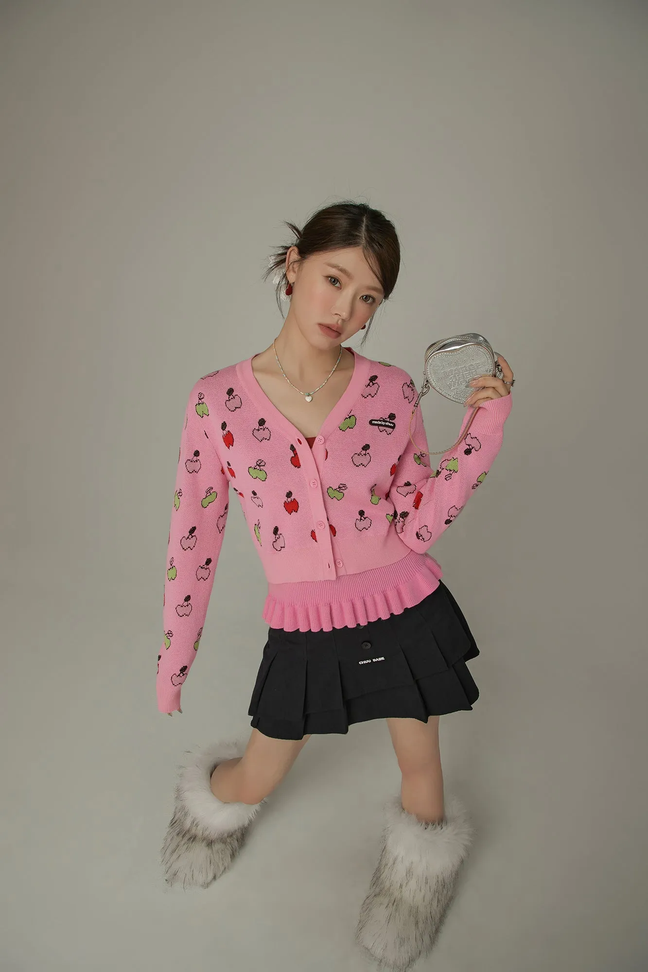 Cherry Hearts Knit Button Cardigan