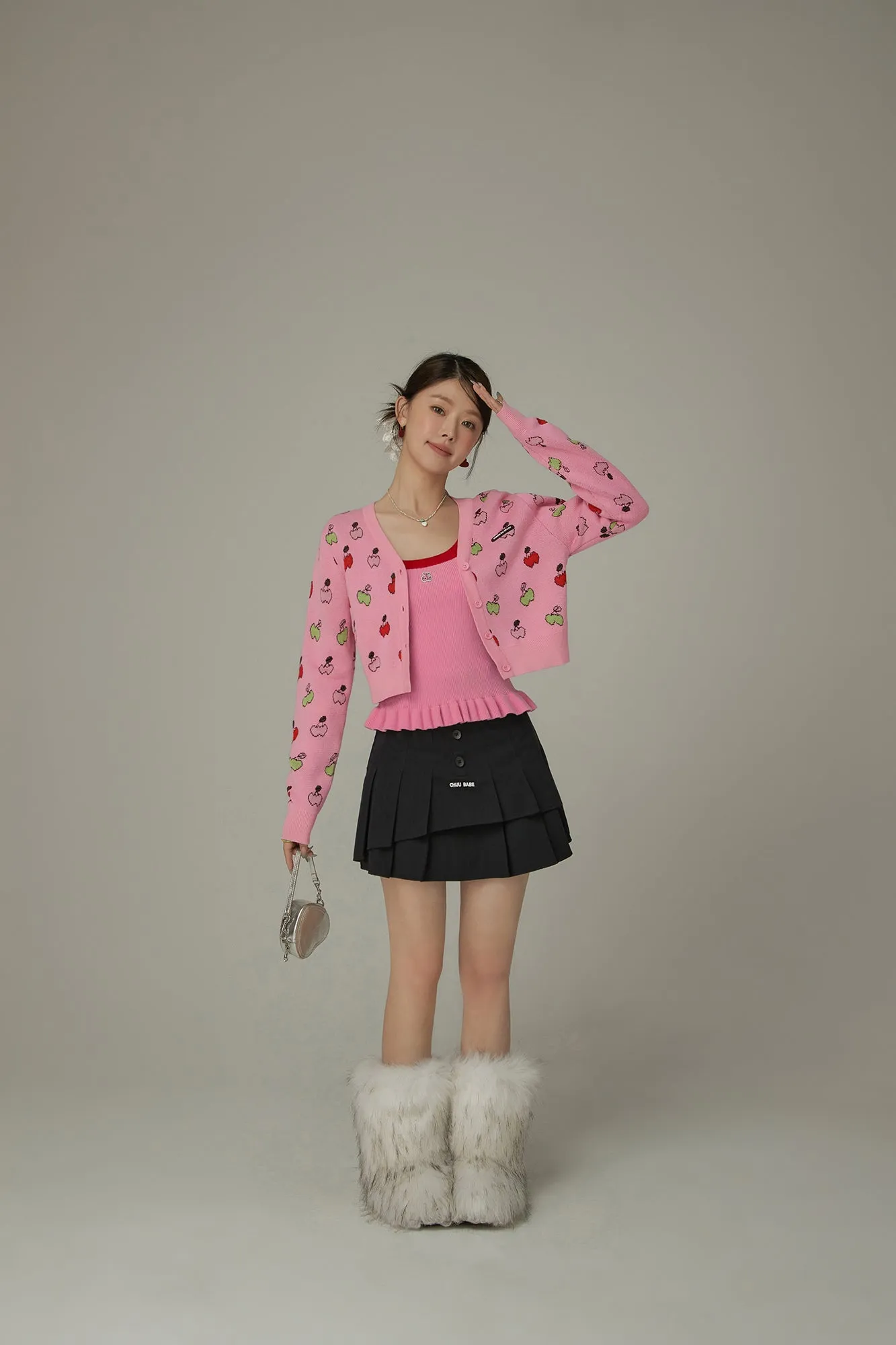 Cherry Hearts Knit Button Cardigan