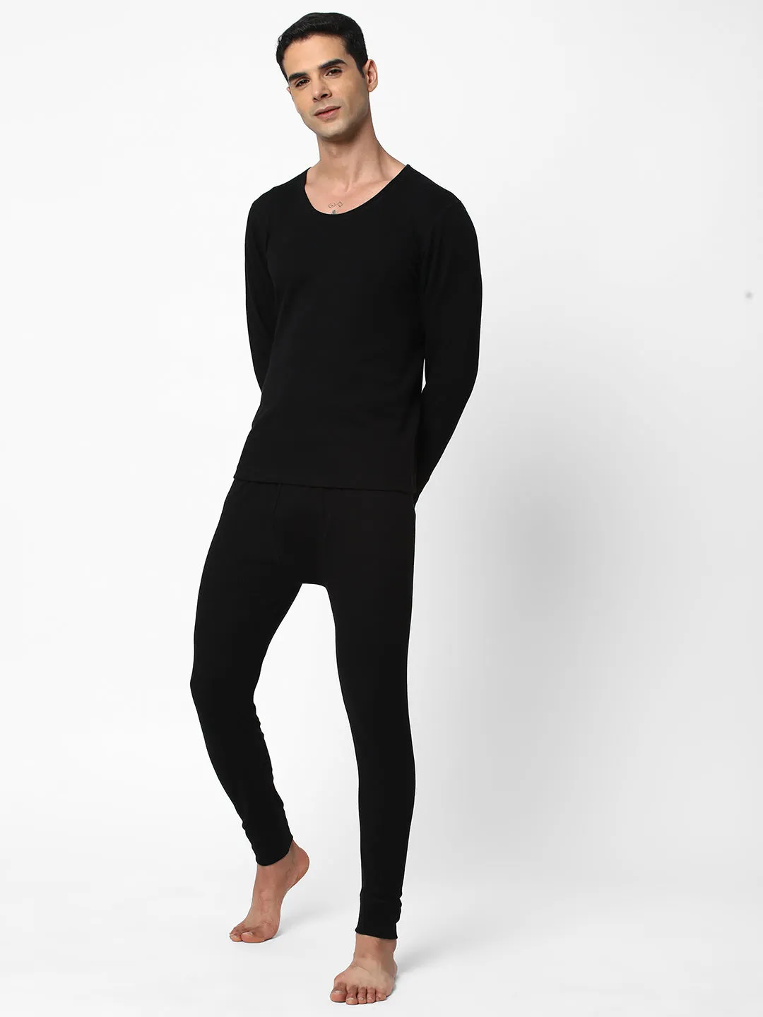 Cotstyle Men's Super Combed Cotton Fabric Top Innerwear Thermals, Black-Pack of 1, Style no.TH2100