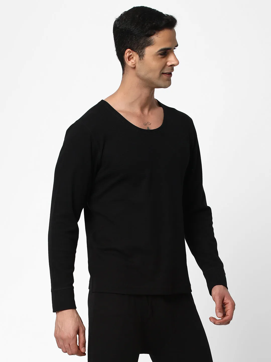 Cotstyle Men's Super Combed Cotton Fabric Top Innerwear Thermals, Black-Pack of 1, Style no.TH2100