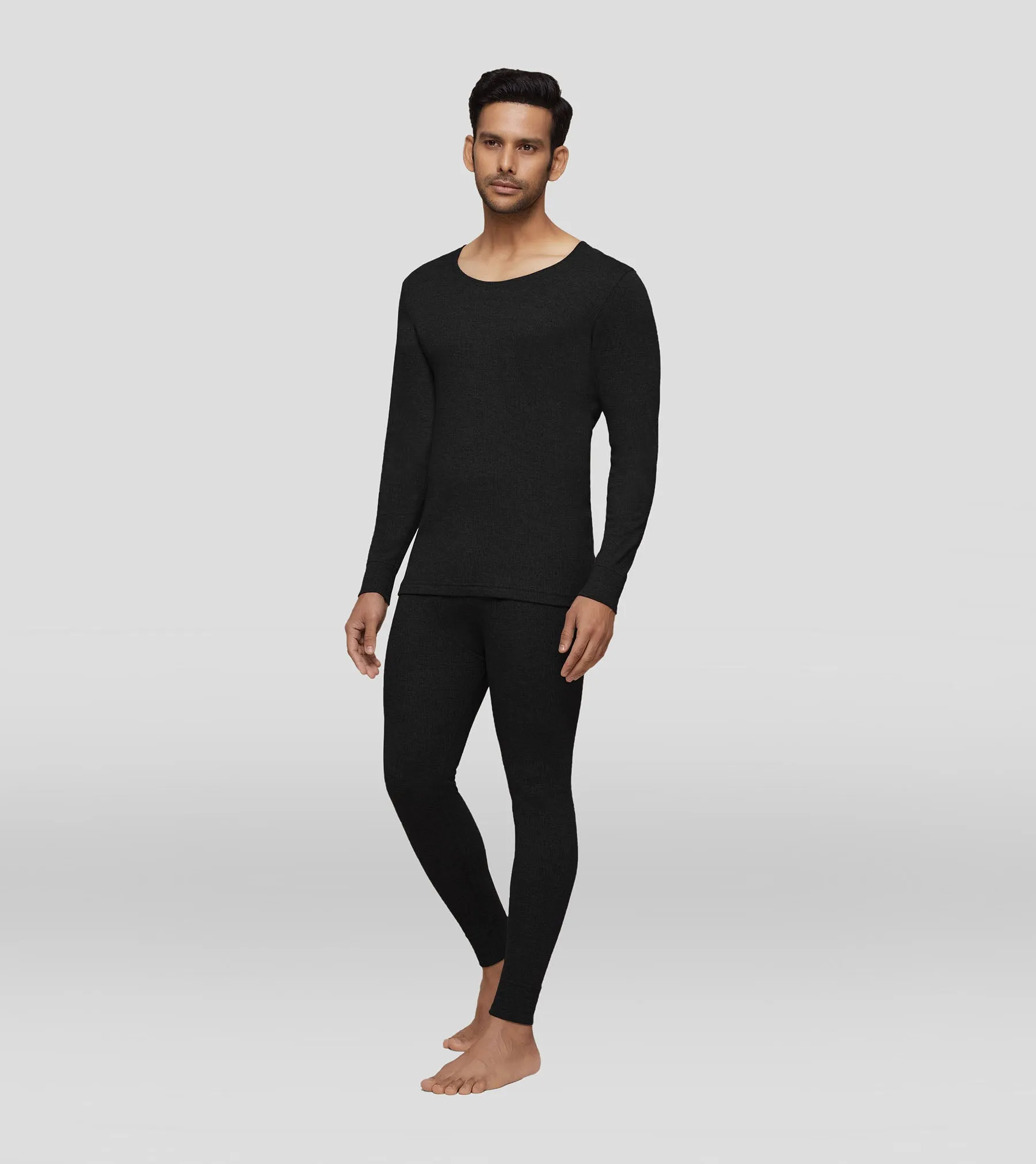 Cotton Rich Long Sleeve Thermal Set Pitch Black