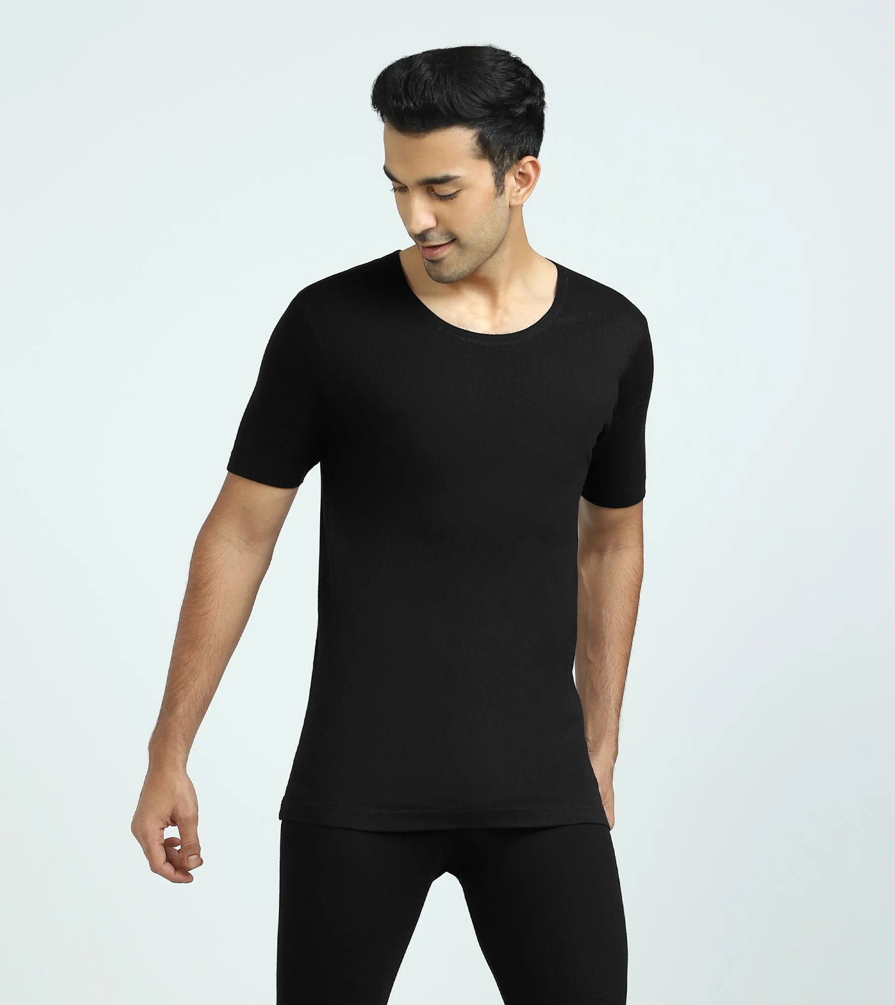 Cotton Rich Short Sleeve Thermal Set Pitch Black