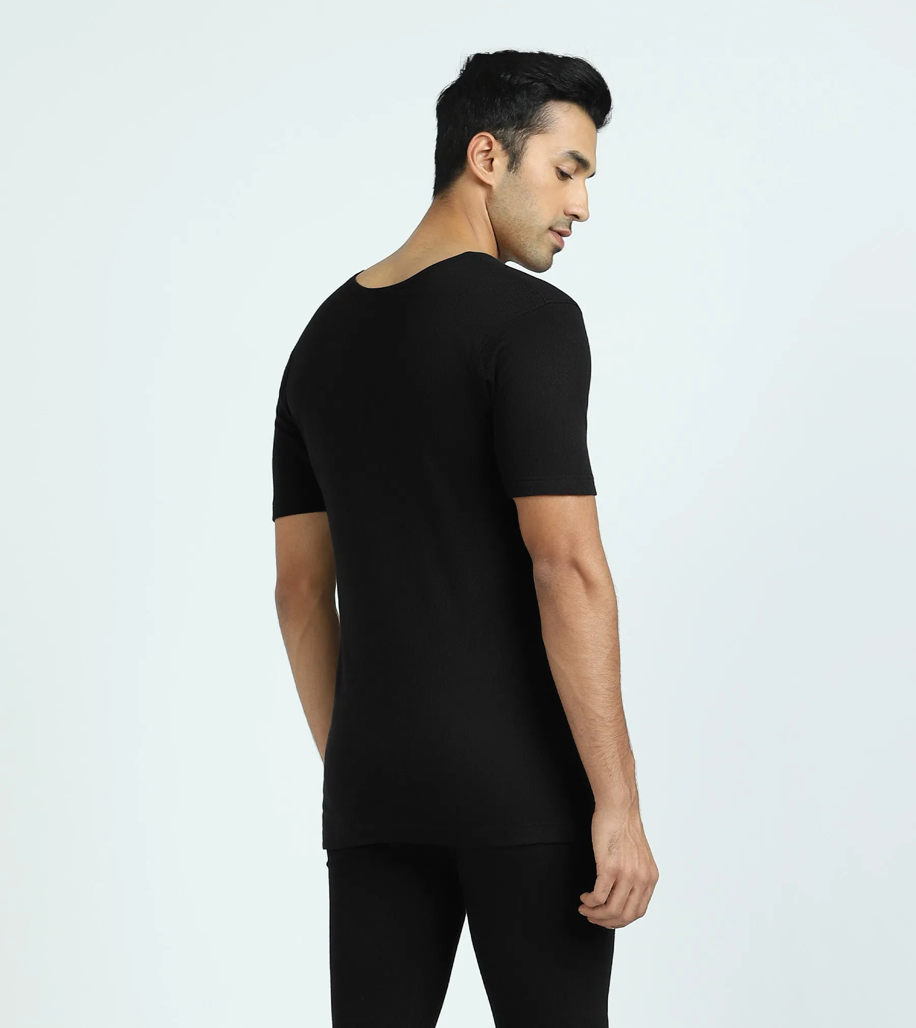 Cotton Rich Short Sleeve Thermal Set Pitch Black