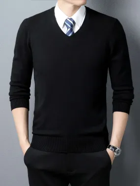 Cozy & Stylish Men's Knitted V-neck Sweaters: Perfect Autumn Knitwear in Black, Camel, & Grey"