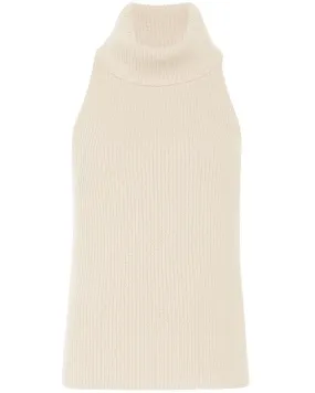 Cream Sleeveless Turtleneck Tank