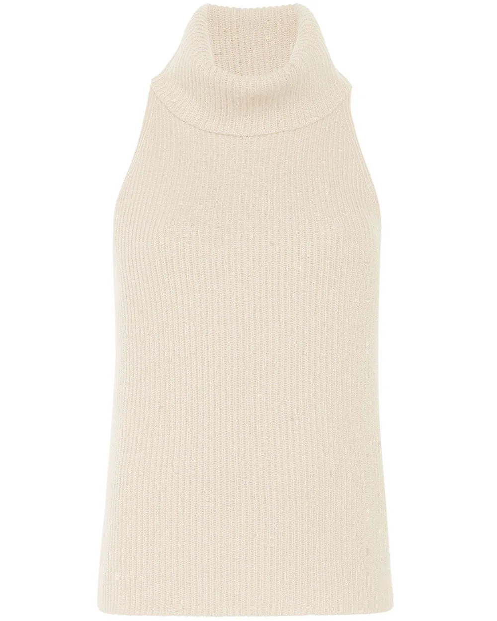 Cream Sleeveless Turtleneck Tank