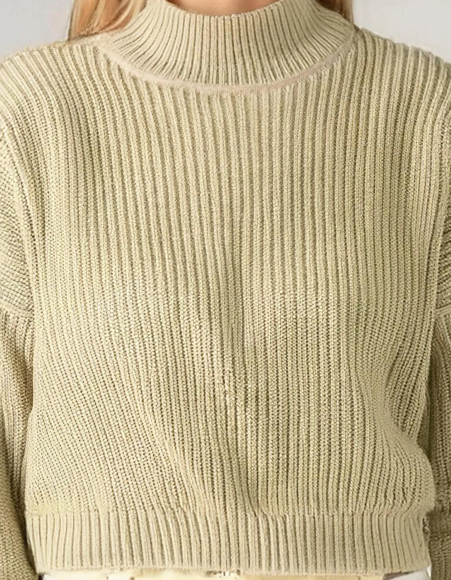 Cream Striped Accent Crewneck Sweater