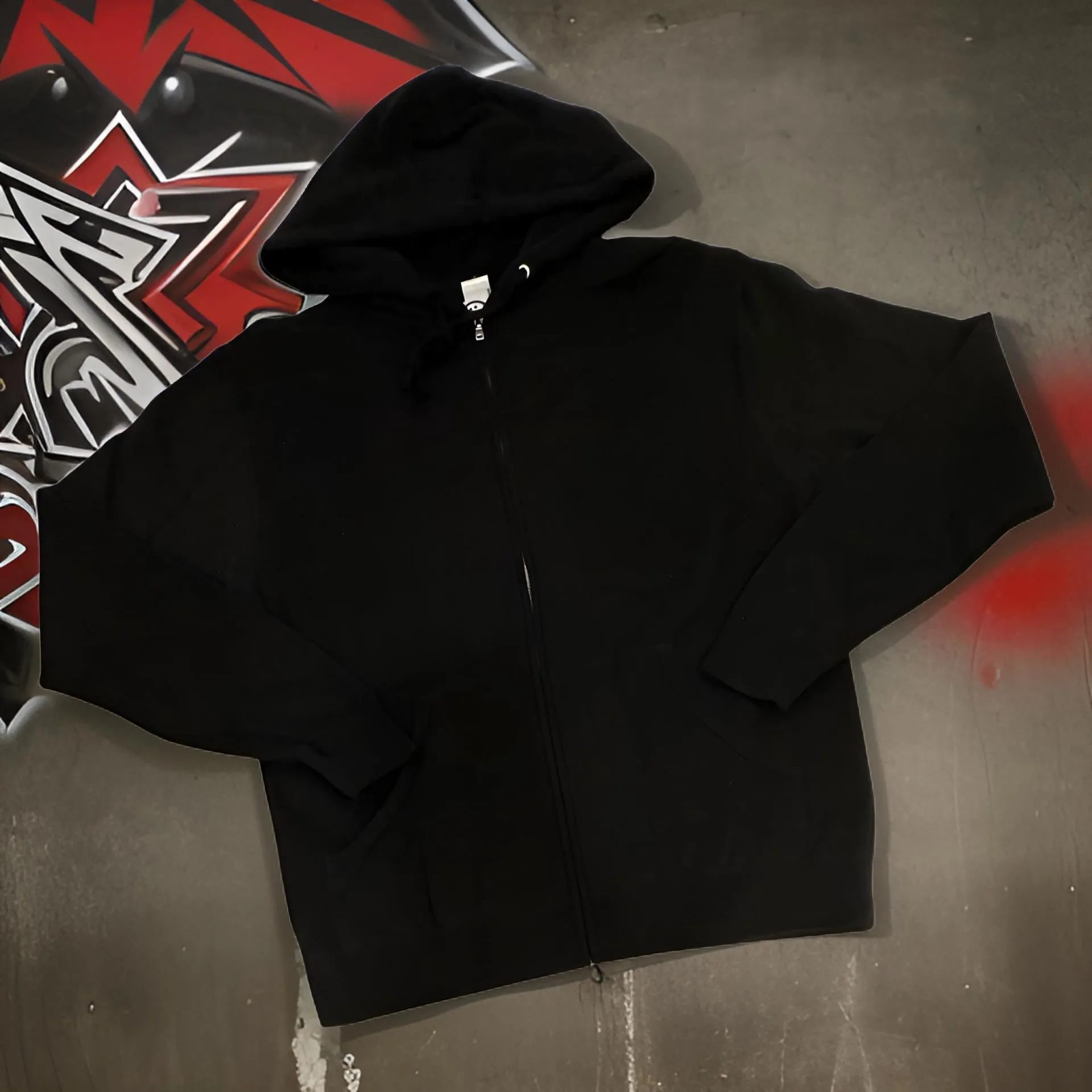 *DESIGN BY HUMANS* (BLACK) ZIP UP HOODIES (DISTRESSED LOGO STYLE)