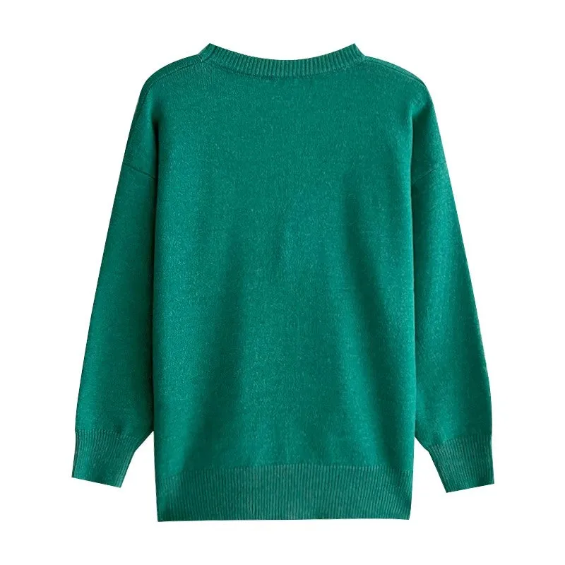 embroidered sweater round neck long-sleeved sweater top     S4780