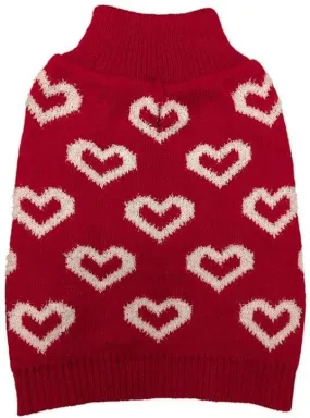 Fashion Pet All Over Hearts Dog Sweater Red - Small