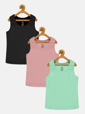 Girls Cotton Rib Racer Back Tank Top Pack Of 3