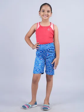 Girls Cut & Sew Round Neck Tank Top & Cycling Shorts  Set