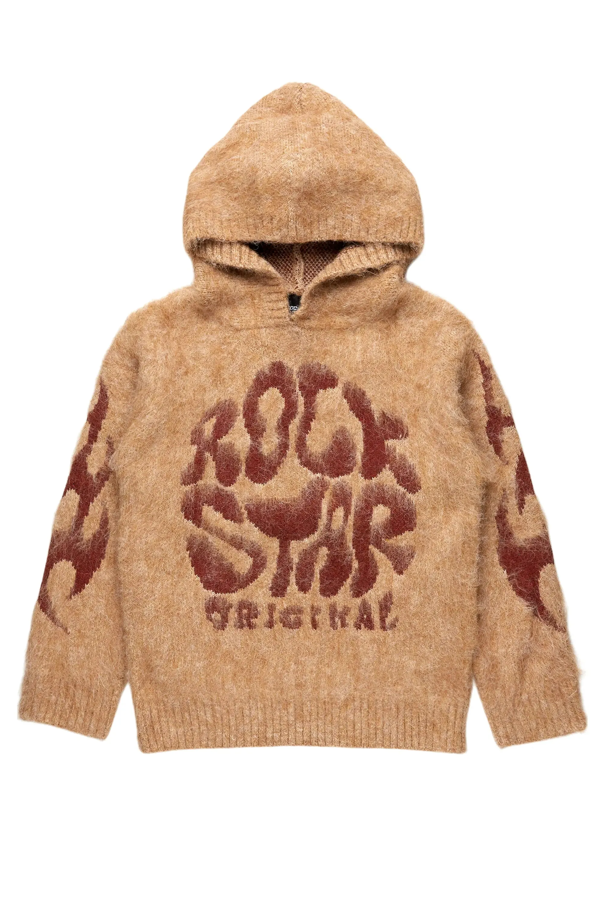 Girls Hakon Brown Graphic Knitted Mohair Hoodies