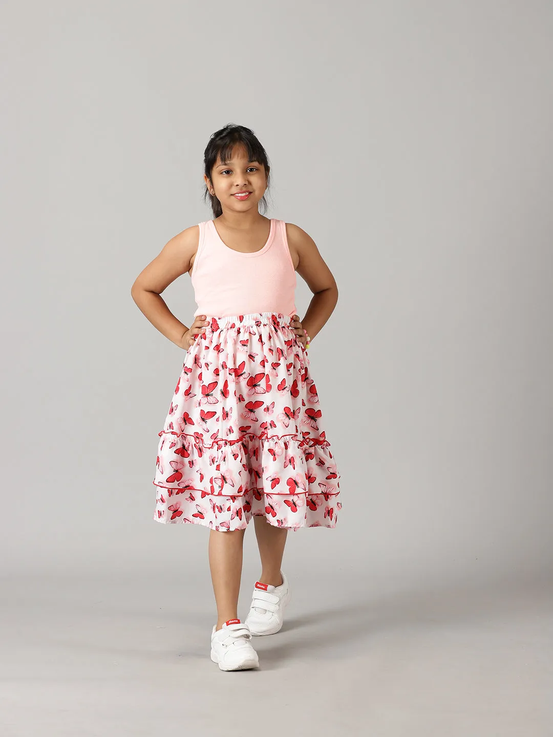 Girls Rib Racer Back Top & Frill Layered Skirt Set