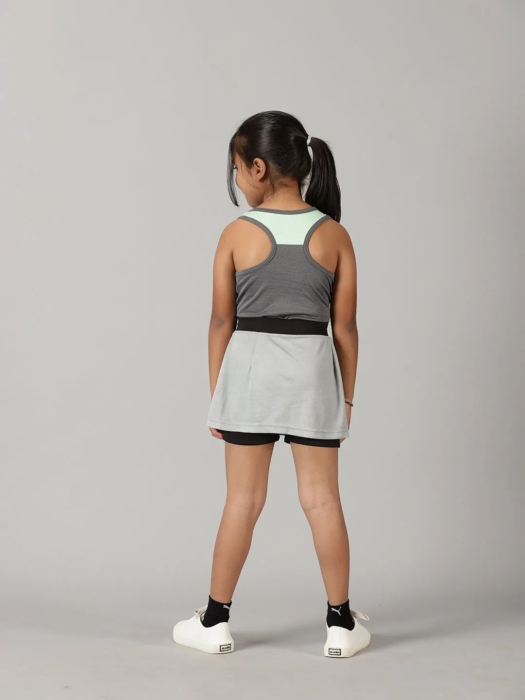 Girls Round Neck Tank Top With Skort Set