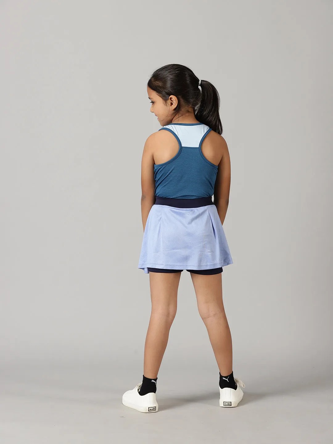 Girls Round Neck Tank Top With Skort Set