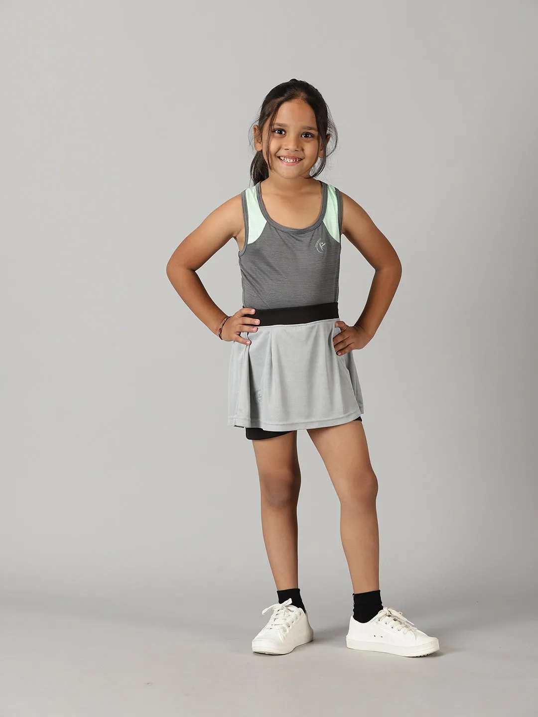 Girls Round Neck Tank Top With Skort Set