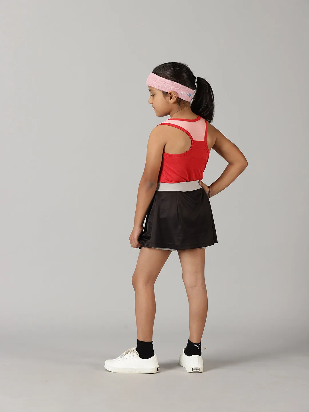 Girls Round Neck Tank Top With Skort Set