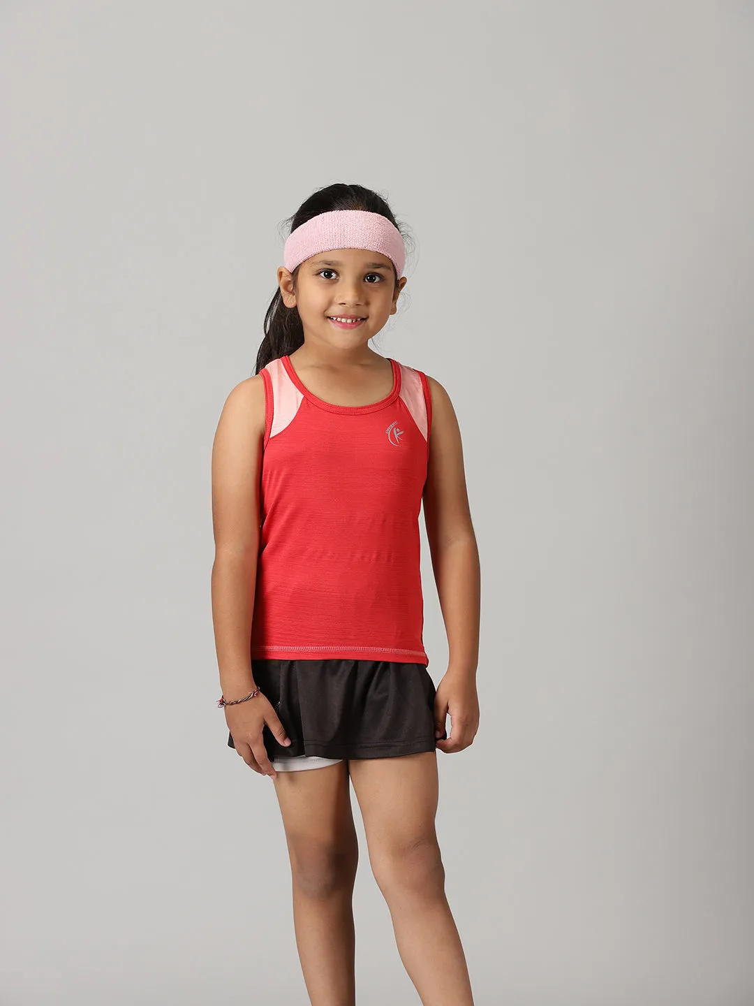 Girls Round Neck Tank Top With Skort Set