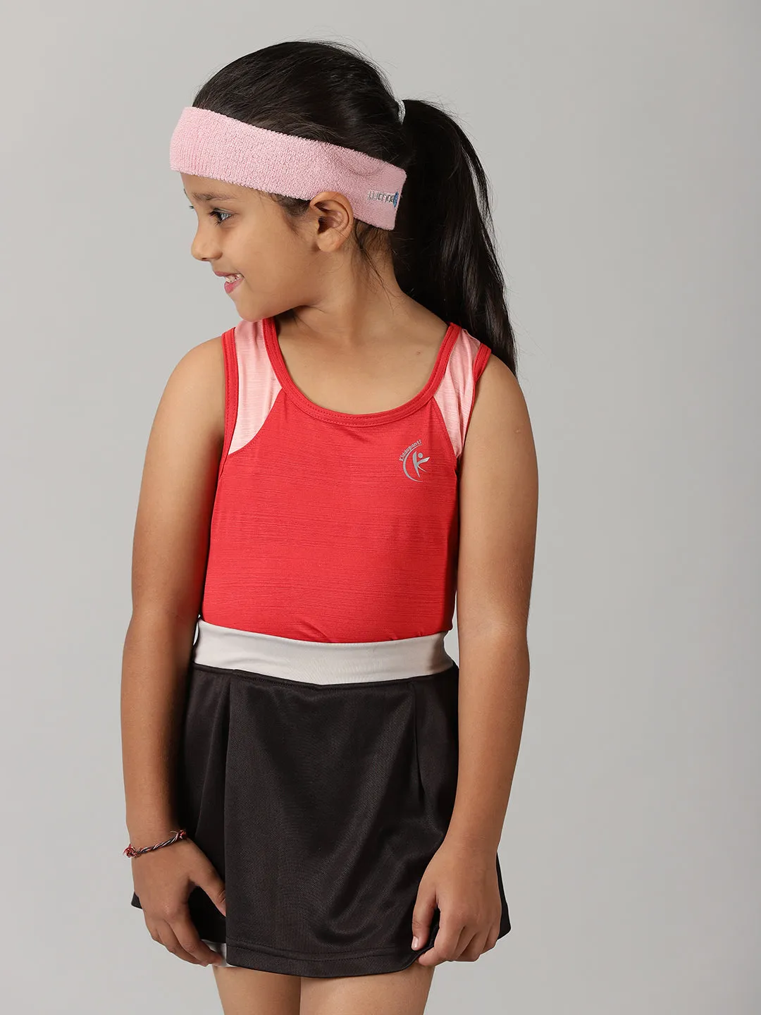 Girls Round Neck Tank Top With Skort Set