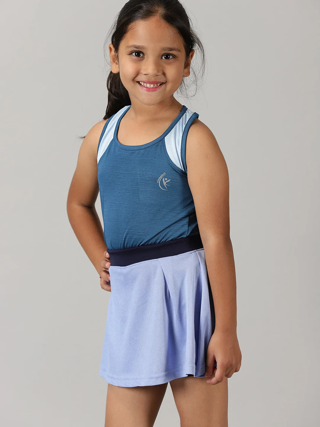 Girls Round Neck Tank Top With Skort Set