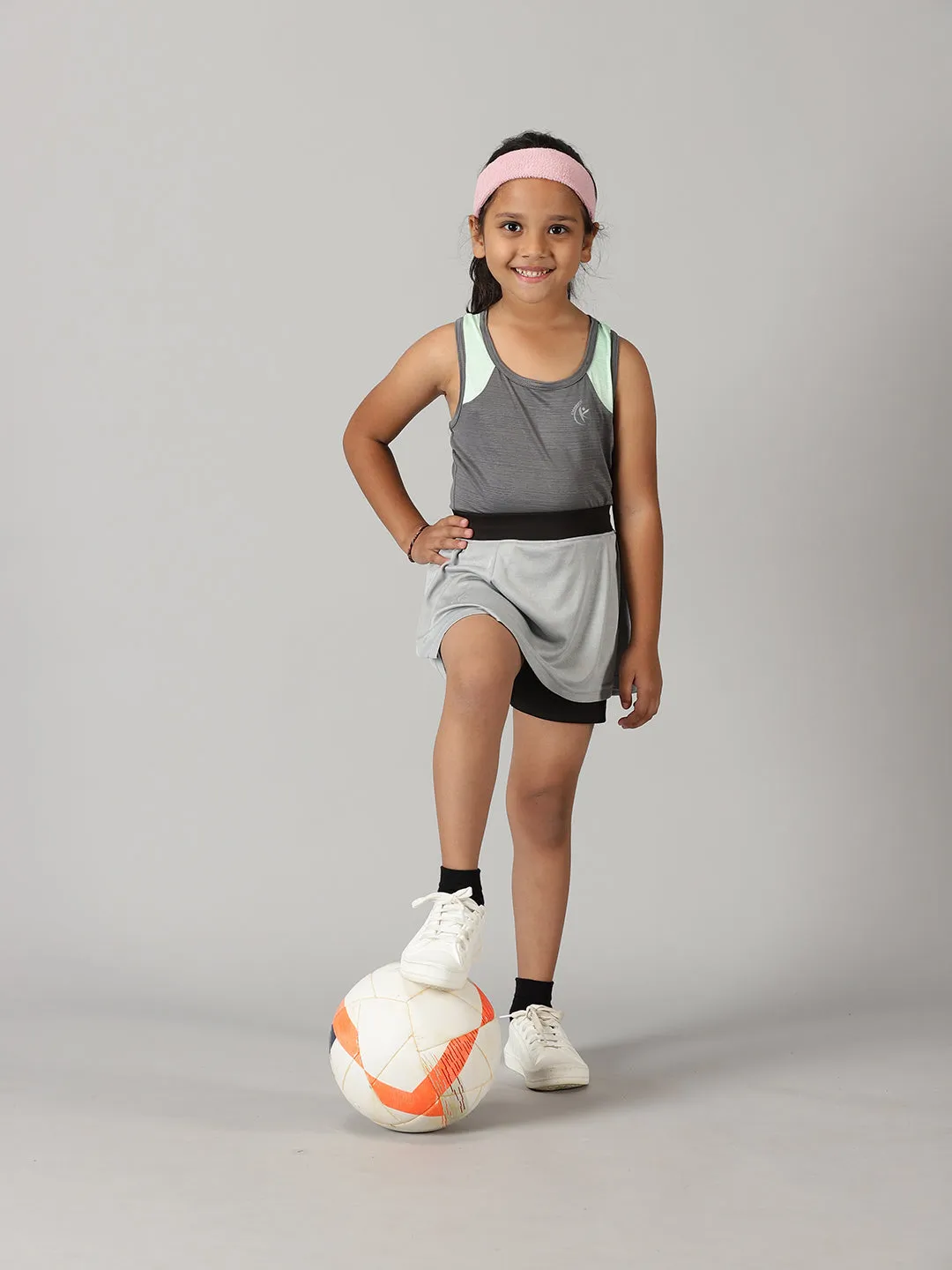 Girls Round Neck Tank Top With Skort Set