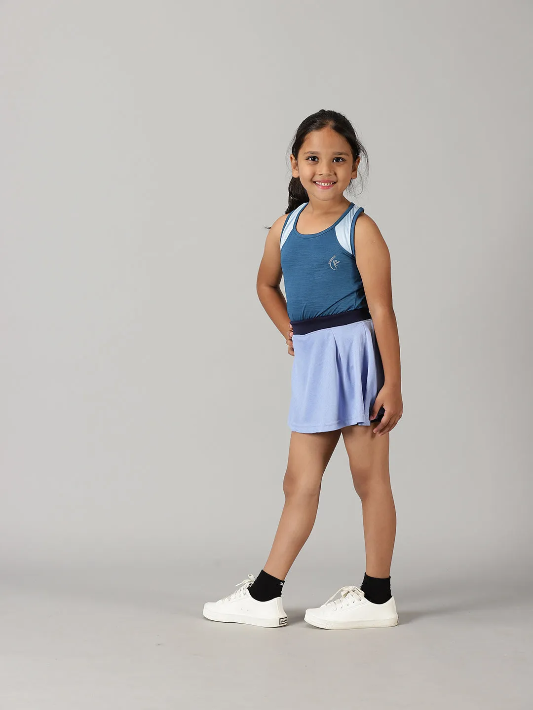 Girls Round Neck Tank Top With Skort Set