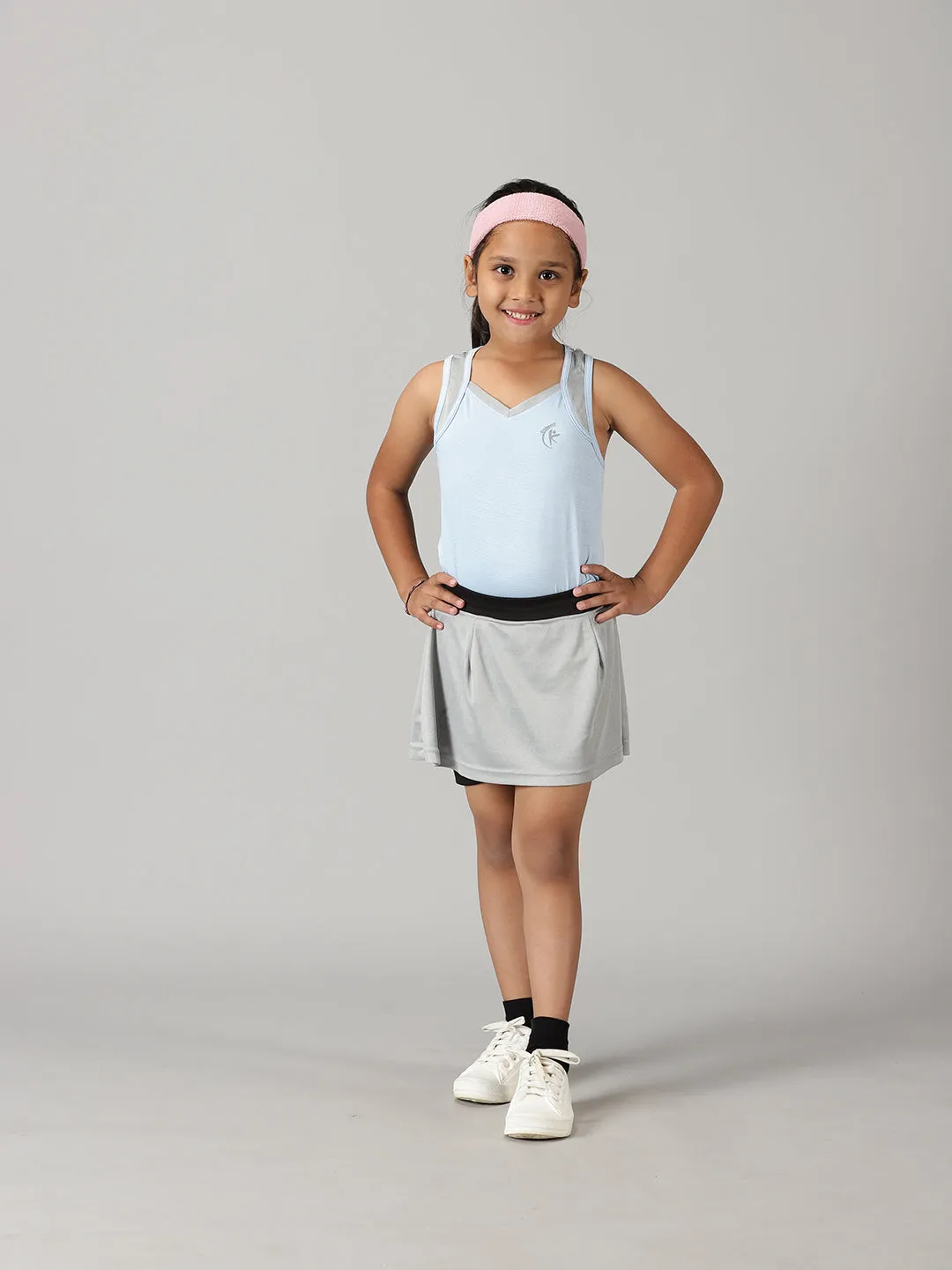 Girls V Neck Tank Top With Skort Set