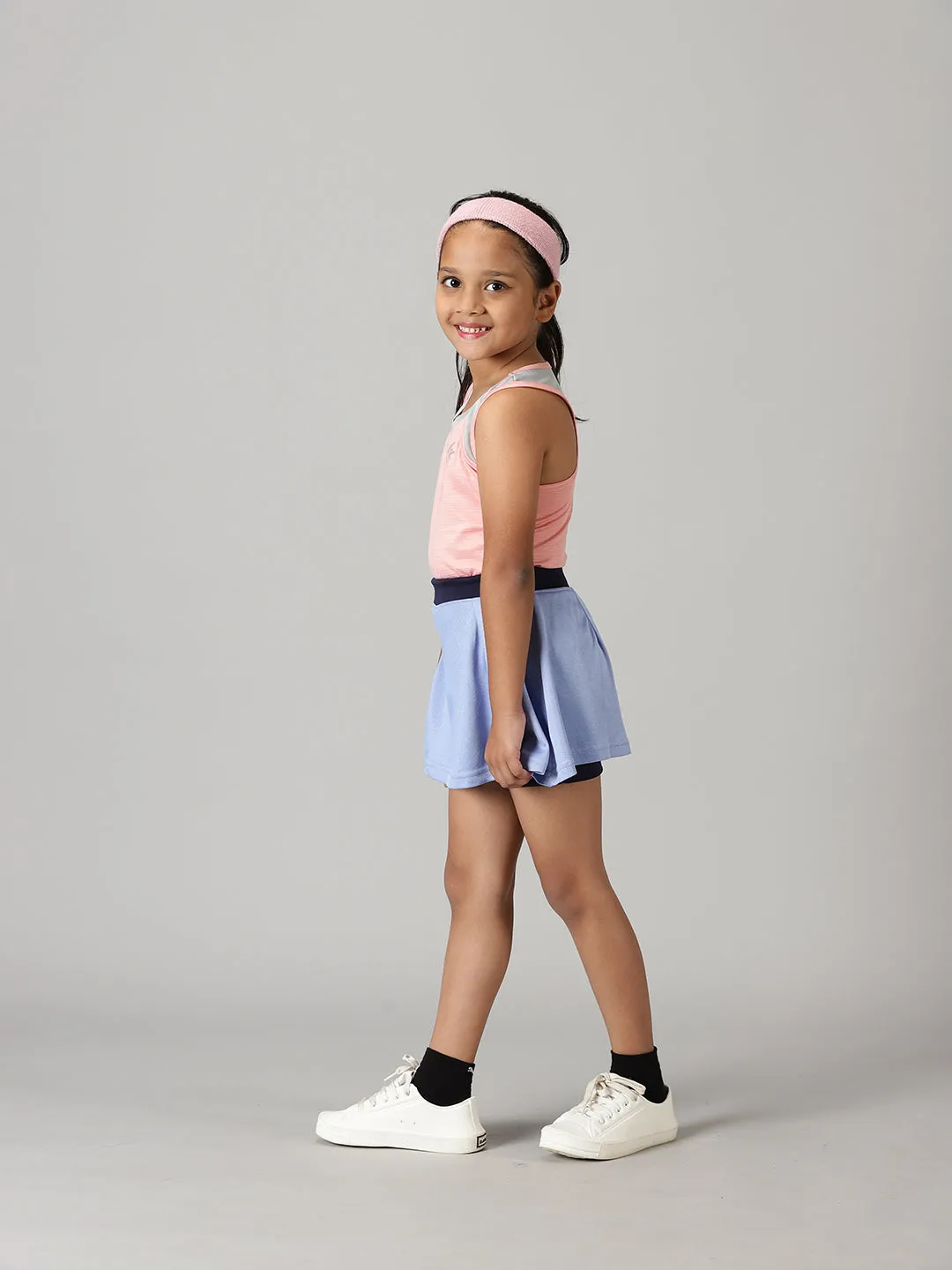 Girls V Neck Tank Top With Skort Set