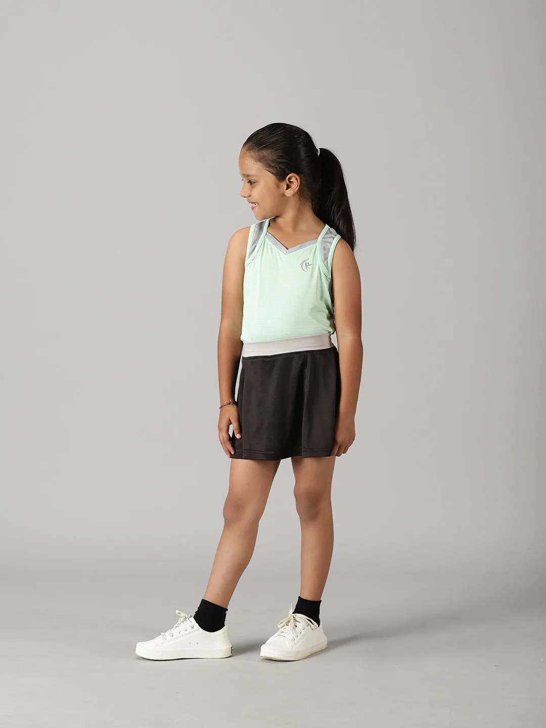 Girls V Neck Tank Top With Skort Set