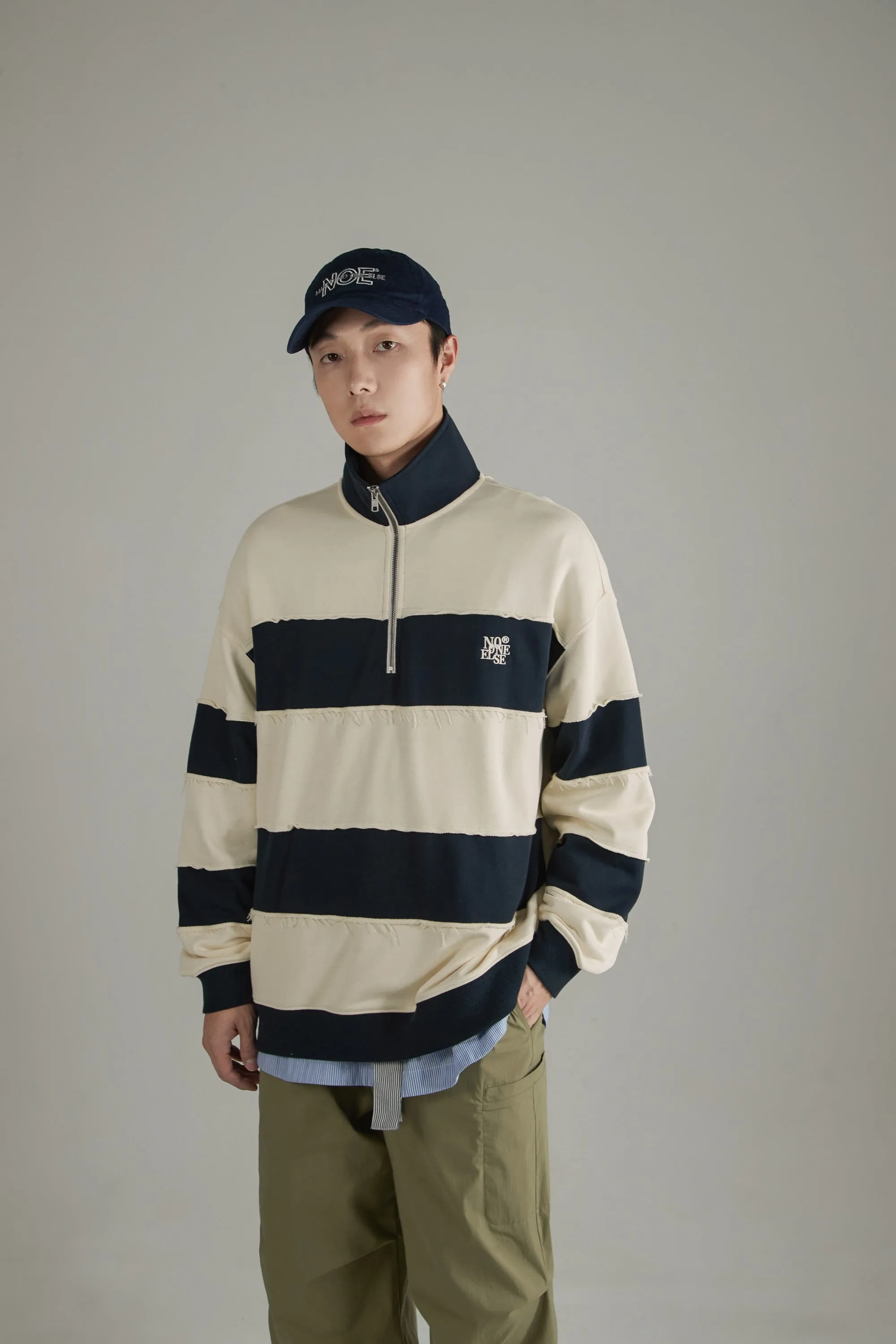 Half Zip-Up Color Striped Sweatshirt